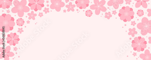 Spring blossoms, blooms, pink flowers frame on white, with copy space. Flat style vector illustration. Abstract geometric design. Concept for seasonal promotion, sale, advertising, poster, banner