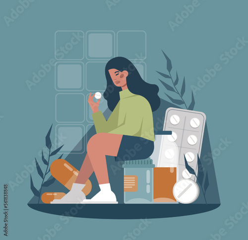 Bad habit concept. Character with unhealthy lifestyle patterns and addictions.
