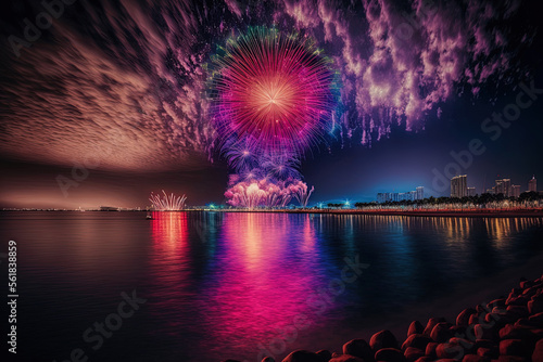 Fireworks at the 2019 Pattaya International Fireworks Festival in Thailand. Generative AI