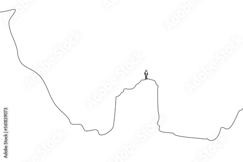 human standing away rocks summit line art