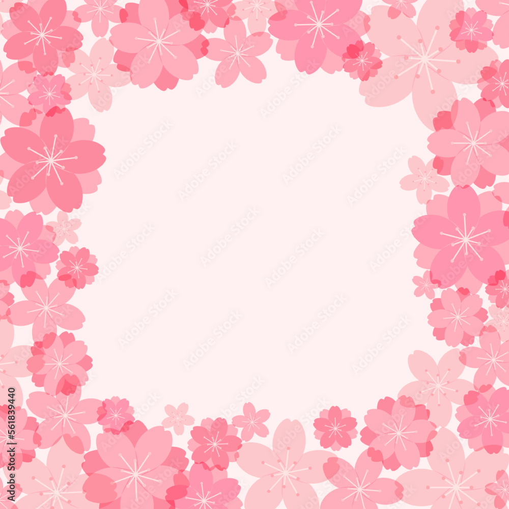 Spring blossoms, blooms, pink flowers frame on white, with copy space. Flat style vector illustration. Abstract geometric design. Concept for seasonal promotion, sale, advertising, poster, banner