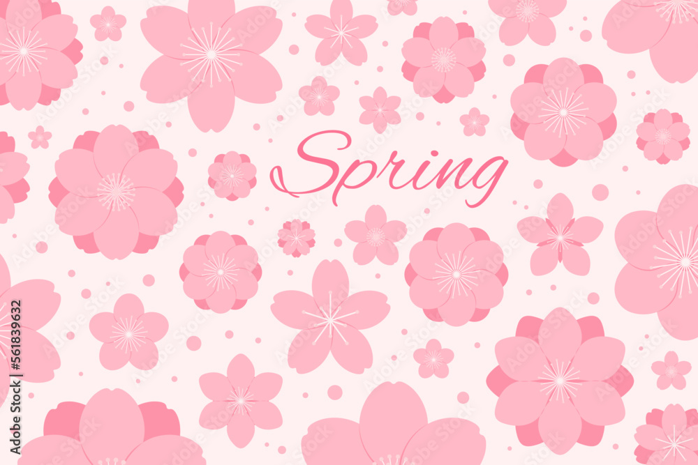 Spring blossoms, blooms, pink flowers background, with copy space. Flat style vector illustration. Abstract geometric design. Concept for seasonal promotion, sale, advertising, poster, banner, card Spring blossoms, blooms, pink flowers background, with copy space. Flat style vector illustration. Abstract geometric design. Concept for seasonal promotion, sale, advertising, poster, banner, card