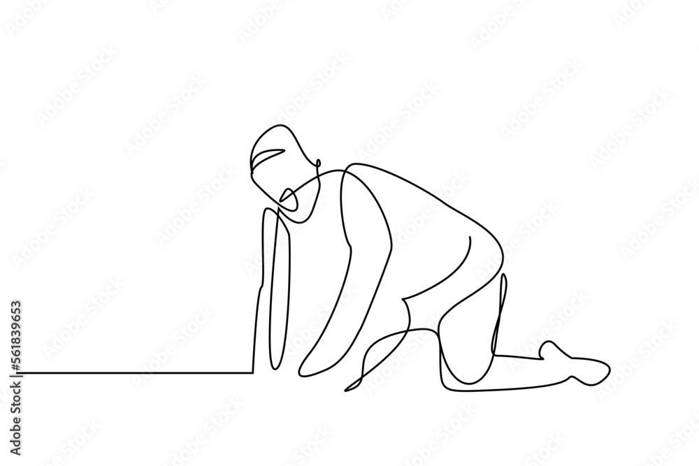 unhappy pain crying man alone line drawing art