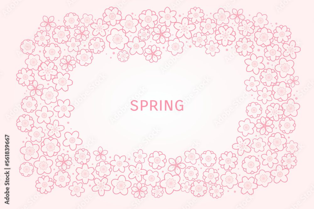 Spring blossoms, blooms, flowers frame on white, with copy space. Line art style vector illustration. Abstract geometric design. Concept for seasonal promotion, sale, advertising, poster, banner Spring blossoms, blooms, flowers frame on white, with copy space. Line art style vector illustration. Abstract geometric design. Concept for seasonal promotion, sale, advertising, poster, banner