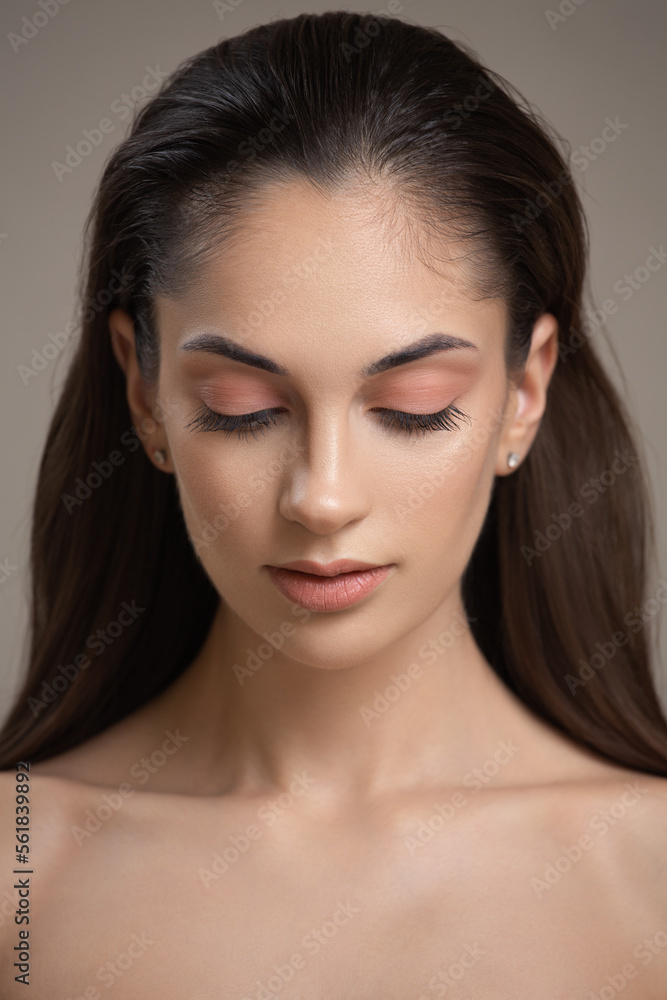 Beauty portrait of a girl with pink shadows on her eyes. Beauty portrait of a girl with pink shadows on her eyes.