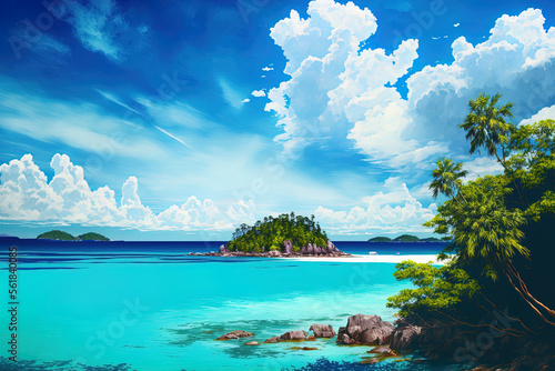 Phuket, Thailand's summertime landscape background features a sunny sky over the water. A lovely scene of clouds and a blue sky on a sunny day. Vacant holiday sea where the horizon is clearly visible