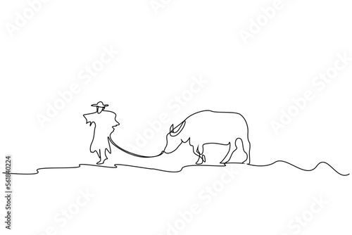 asian country village cow custom traditional dress peasant walk line drawing