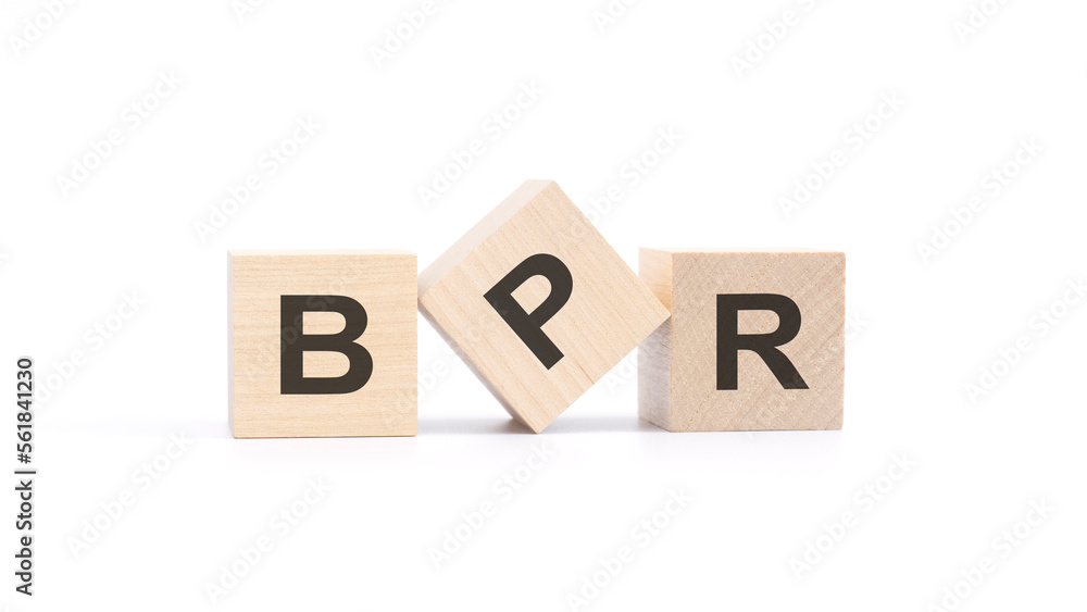 BPR - acronym from wooden blocks with letters, Business Process Reengineering concept, top view on white background BPR - acronym from wooden blocks with letters, Business Process Reengineering concept, top view on white background