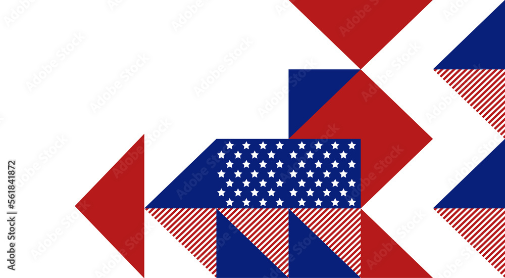 Abstract pattern, background of geometric shapes with space for text. USA colors. Happy President's Day. Template for background, invitations, greetings, web. Abstract pattern, background of geometric shapes with space for text. USA colors. Happy President's Day. Template for background, invitations, greetings, web.