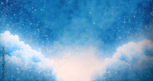 Blue and white background with snow flakes. Generative AI. © ART IS AN EXPLOSION.