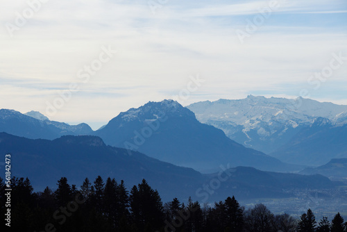 Landscape of Austrian mountains, blue sky