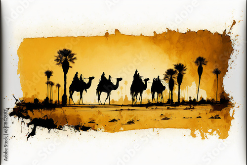 silhueta de camelos a andar no deserto