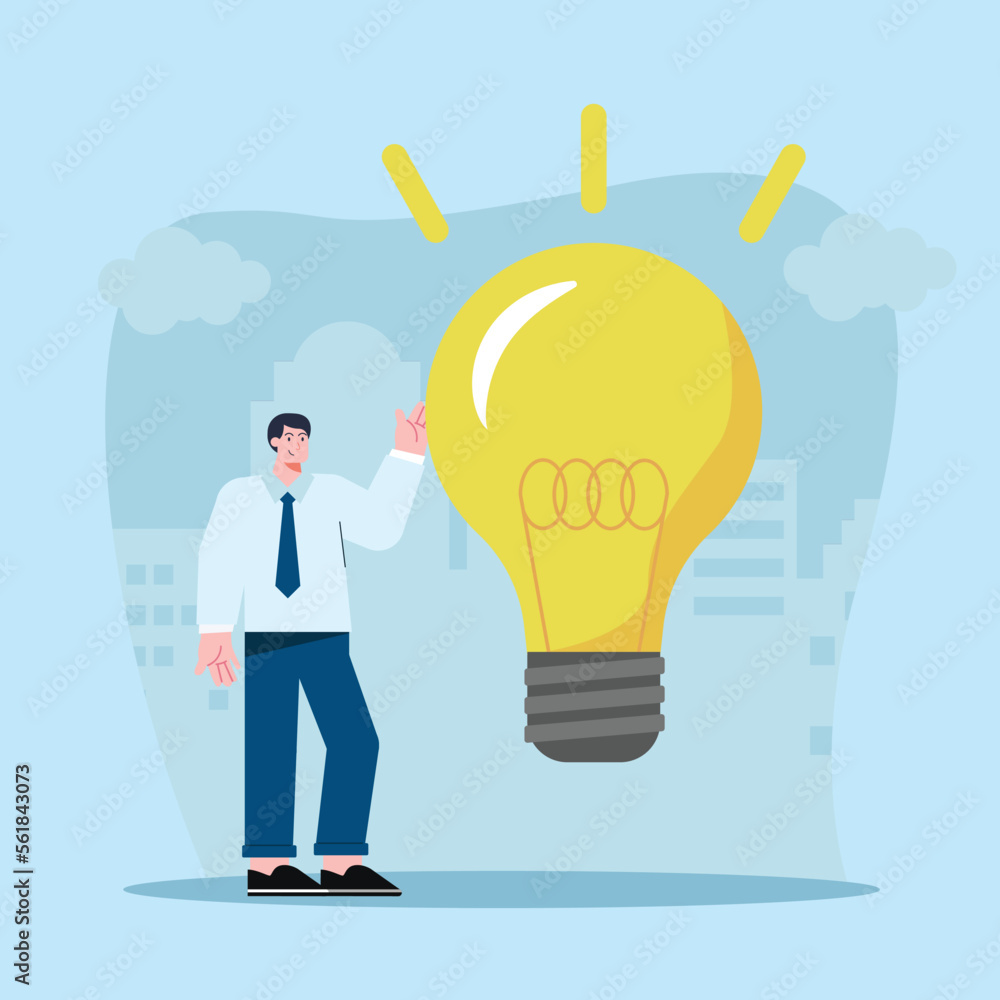 The concept of men's illustration is thinking about brilliant ideas, good ideas The concept of men's illustration is thinking about brilliant ideas, good ideas