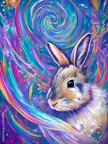 Fototapeta samoprzylepna Słodki króliczek na kolorowym tle, wygenerowane przez sztuczną inteligencję