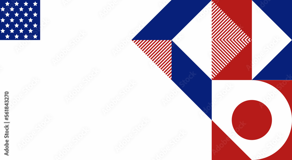 Fototapeta premium Abstract pattern, background of geometric shapes with space for text. USA colors. Happy President's Day. Template for background, invitations, greetings, web.