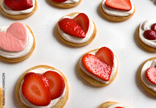 Illustration of spring and summer strawberry tarts made with Generative AI photo