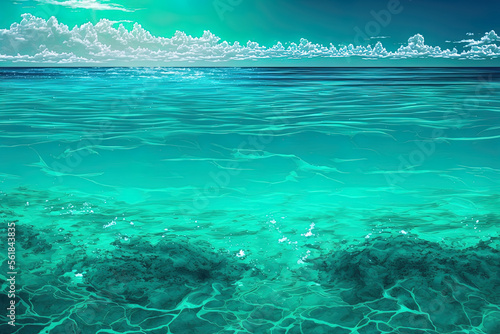 Cuban Caribbean coast, summertime sea with blue waves. tropical summer sea paradise outdoors. heavenly view of a clear, deep ocean. Reflections of the sun on a tranquil summer ocean. turquoise water's