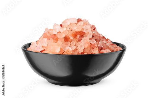 Konstfotografi Himalayan coarse salt in black bowl isolated on white