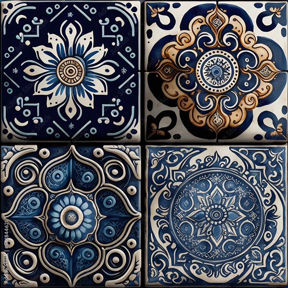 Talaverna tiles indigo glaze created with AI