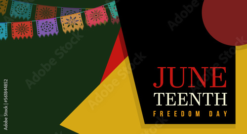 Juneteenth Freedom Day abstract vector illustration. Geometric background shape. Vector banner for ads, presentation, social media, poster with copyspace area and ornament.