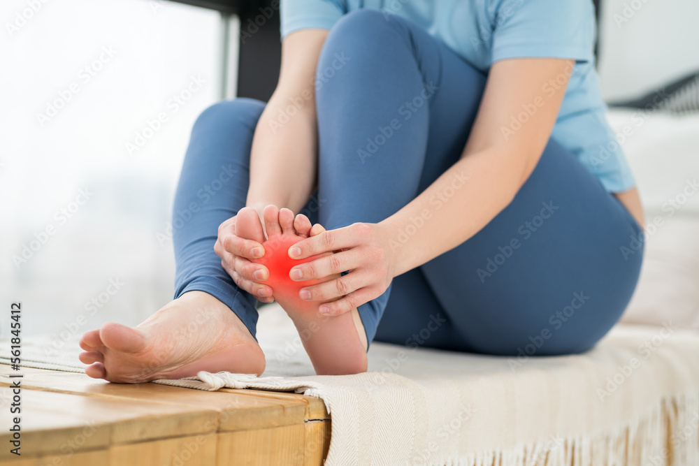 Joint diseases, hallux valgus, plantar fasciitis, heel spur, woman's