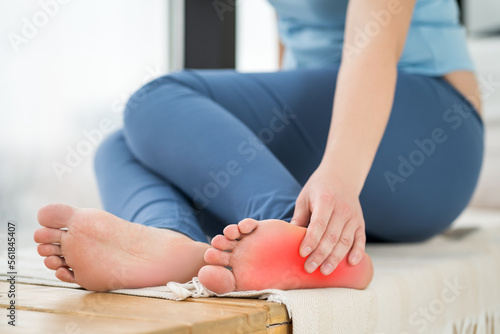 Joint diseases, hallux valgus, plantar fasciitis, heel spur, woman's leg hurts, pain in the foot, massage of female feet at home