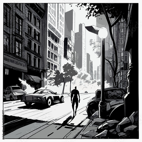 street in the city comic book style