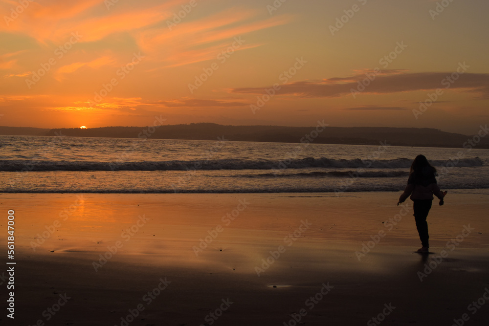 Silhouette of a person walking on the beach