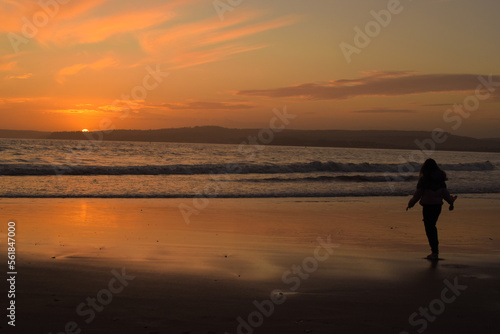 Silhouette of a person walking on the beach