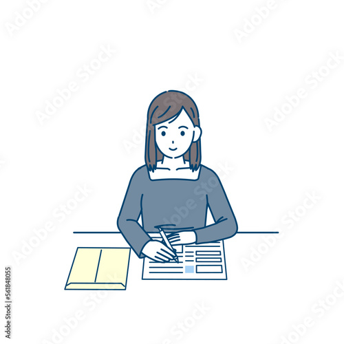 履歴書を書く若い女性のイラスト　就職活動