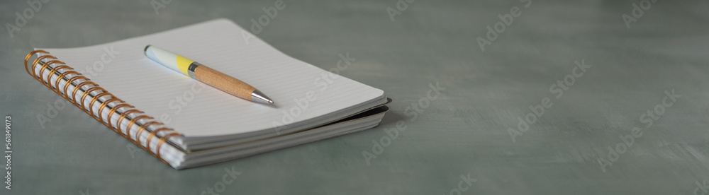 Cahier ouvert sur une page blanche avec un stylo Cahier ouvert sur une page blanche avec un stylo