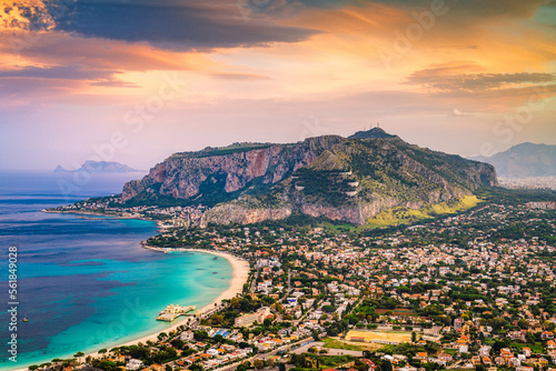 Sciacca,Palermo, Sicily, Italy in the Mondello borough from above at dusk. Sicily, Italy from the Port photo
