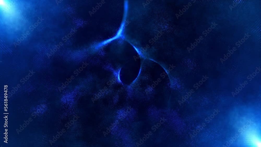 Abstract mesh glowing blue digital particles wave flow animation for ...