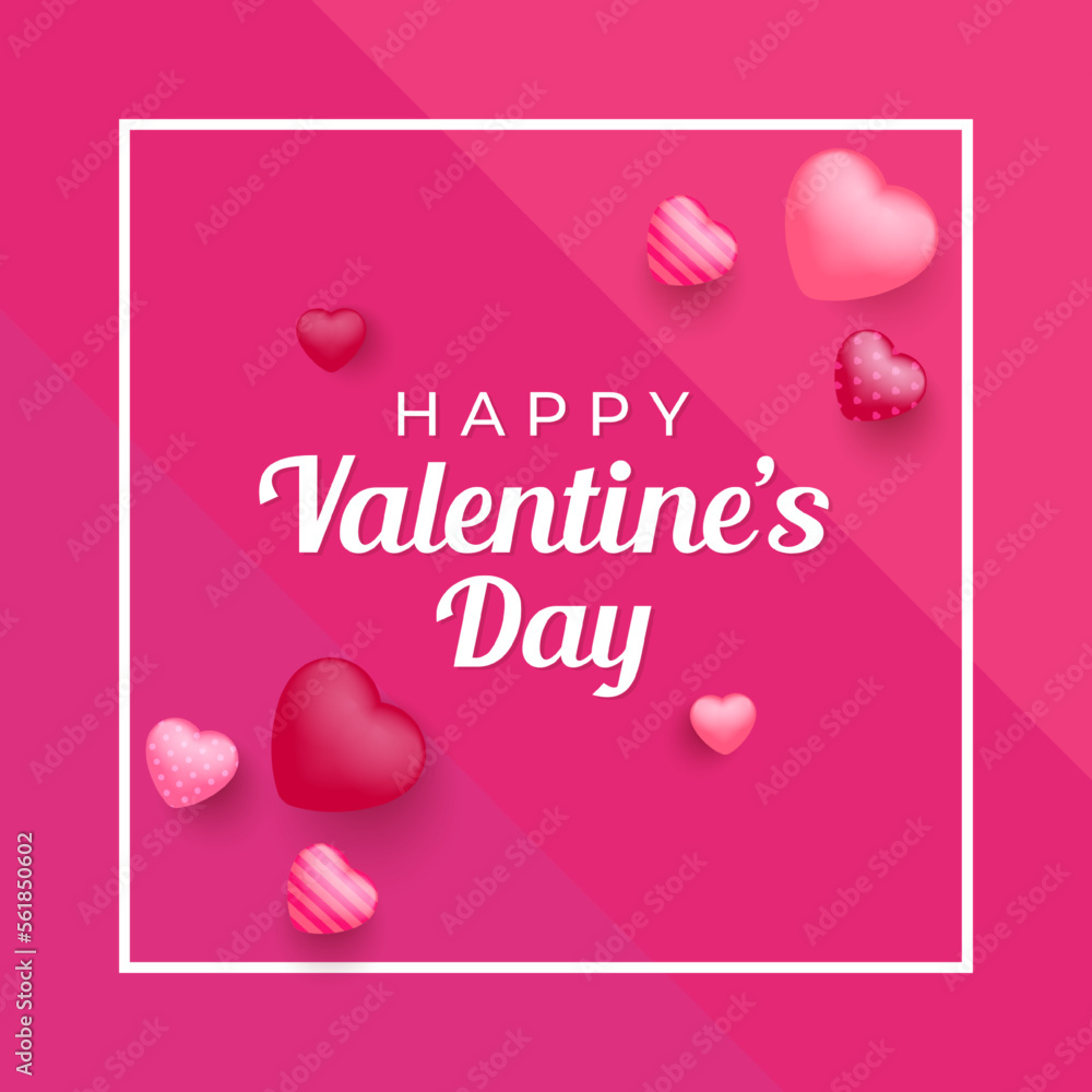 Valentine's day poster. Vector illustration. 3d red, pink heart with place for text. Cute love sale banner, voucher or greeting card