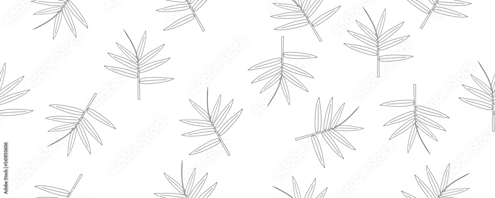 outline hand drawn bamboo leaves seamless pattern