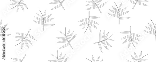 outline hand drawn bamboo leaves seamless pattern