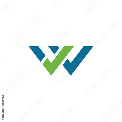 Tick mark and letter w vector symbol.
