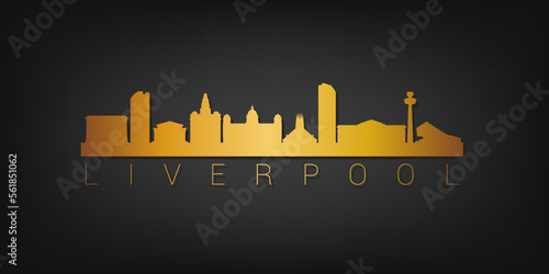 Liverpool, UK Gold Skyline City Silhouette Vector. Golden Design Luxury Style Icon Symbols. Travel and Tourism Famous Buildings.