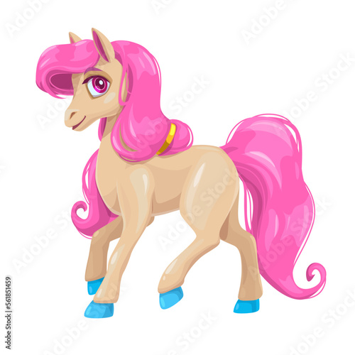 Cute cartoon little yong horse with pink hair
