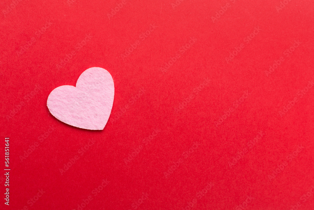 Felt hearts on color background, top view Felt hearts on color background, top view