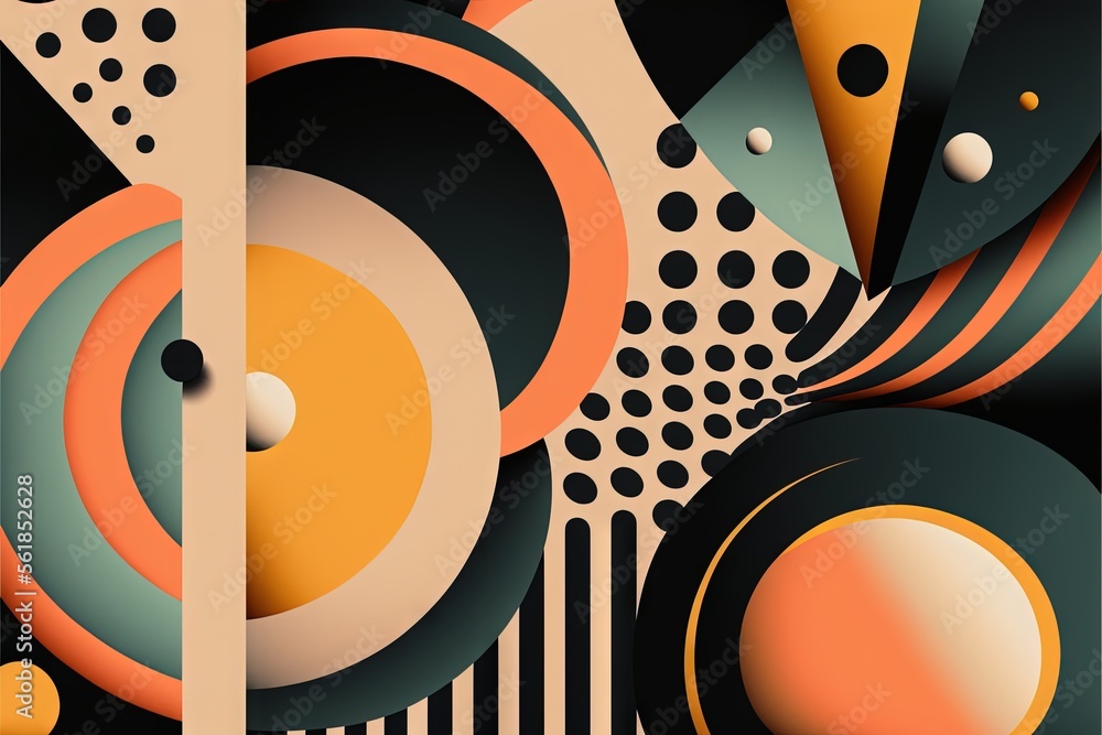 a colorful abstract painting with circles and dots on a black ...