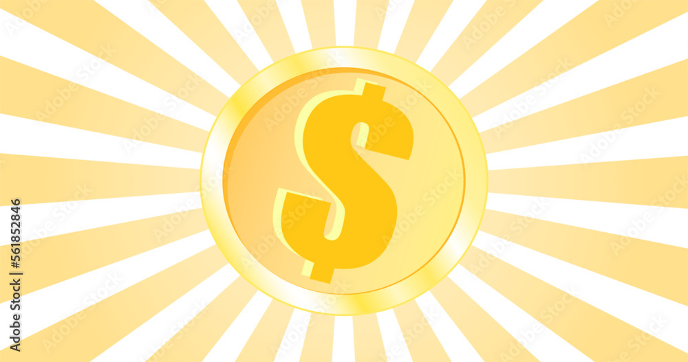 Yellow gold coin of the American dollar currency on the background of yellow abstract rays Yellow gold coin of the American dollar currency on the background of yellow abstract rays