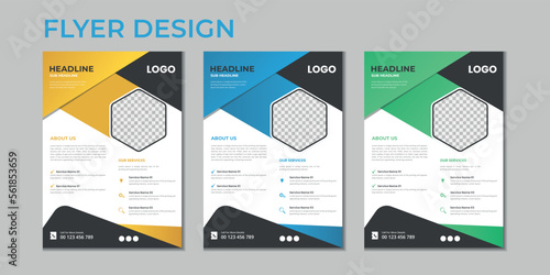 Business flyer, cover layout, annual report, presentation, brochure, poster, flyer in A4 with colorful geometric shapes, gradient color with mockup and background