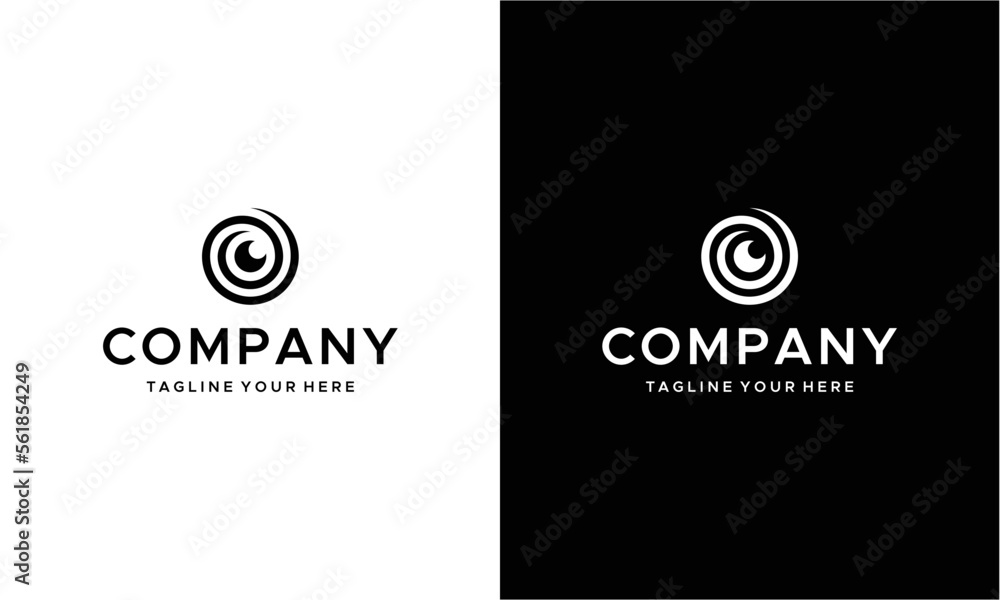 circle eye logo design vector template, on a black and white background. - obrazy, fototapety, plakaty 
