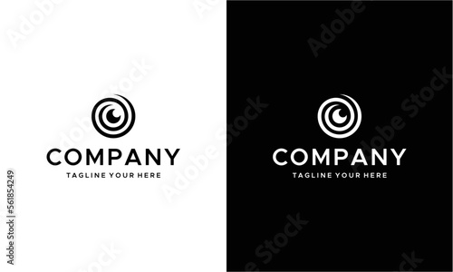 circle eye logo design vector template, on a black and white background.