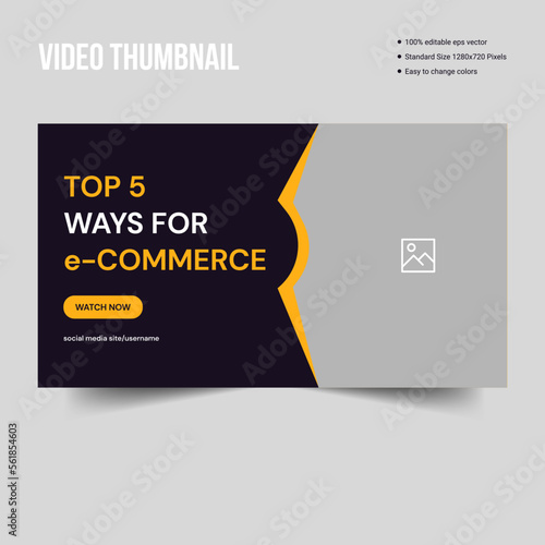 e-Commerce web page design templates for video thumbnails, management apps, consulting, and social media marketing. Modern vector illustration concepts for website and mobile website banner templates