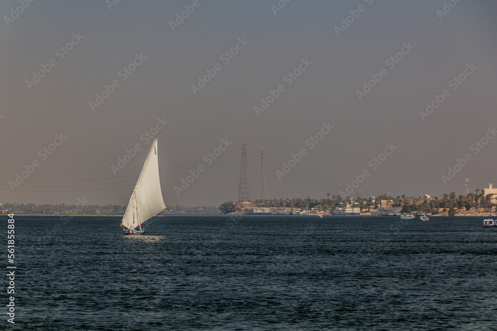 Fototapeta premium Felucca sail boat at the river Nile in Luxor, Egypt
