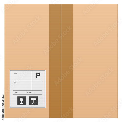 closed cardboard box with shipment label