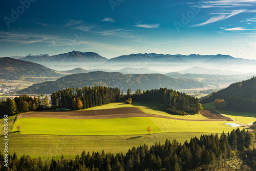 view over the valleys of middle carinthia towards the south and the karawanken.
