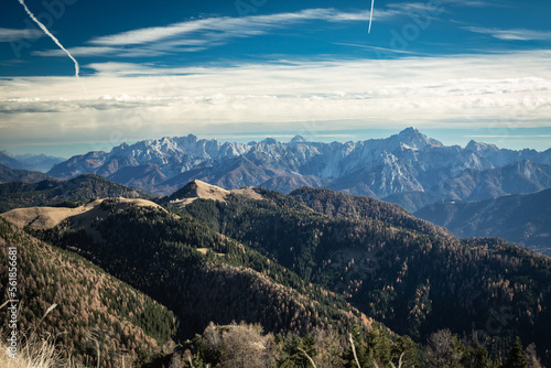 view from starhand peak  to the southeast on a beautiful day in the fall, with the Julian alps in the backdrop.